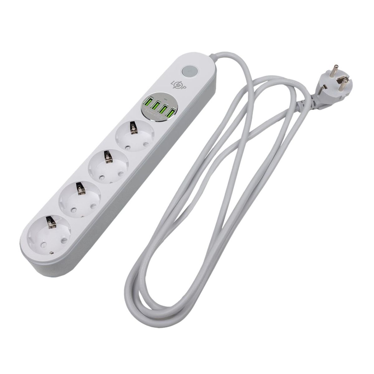 Мережевий фільтр (подовжувач) LP F24U4 (4x230V-2500W, 4xUSB-5V/3,4A 17W Auto Max)