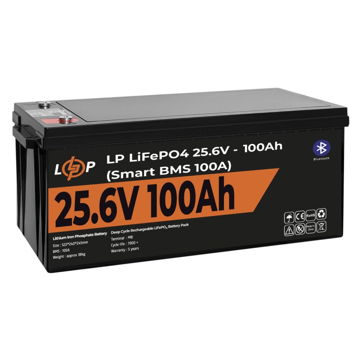 Акумулятор LP LiFePO4 24V (25,6V) - 100 Ah (2560Wh) (Smart BMS 100А) з BT пластик