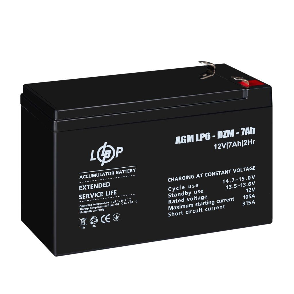 Тяговий свинцево-кислотний AGM акумулятор LP 6-DZM-7 Ah