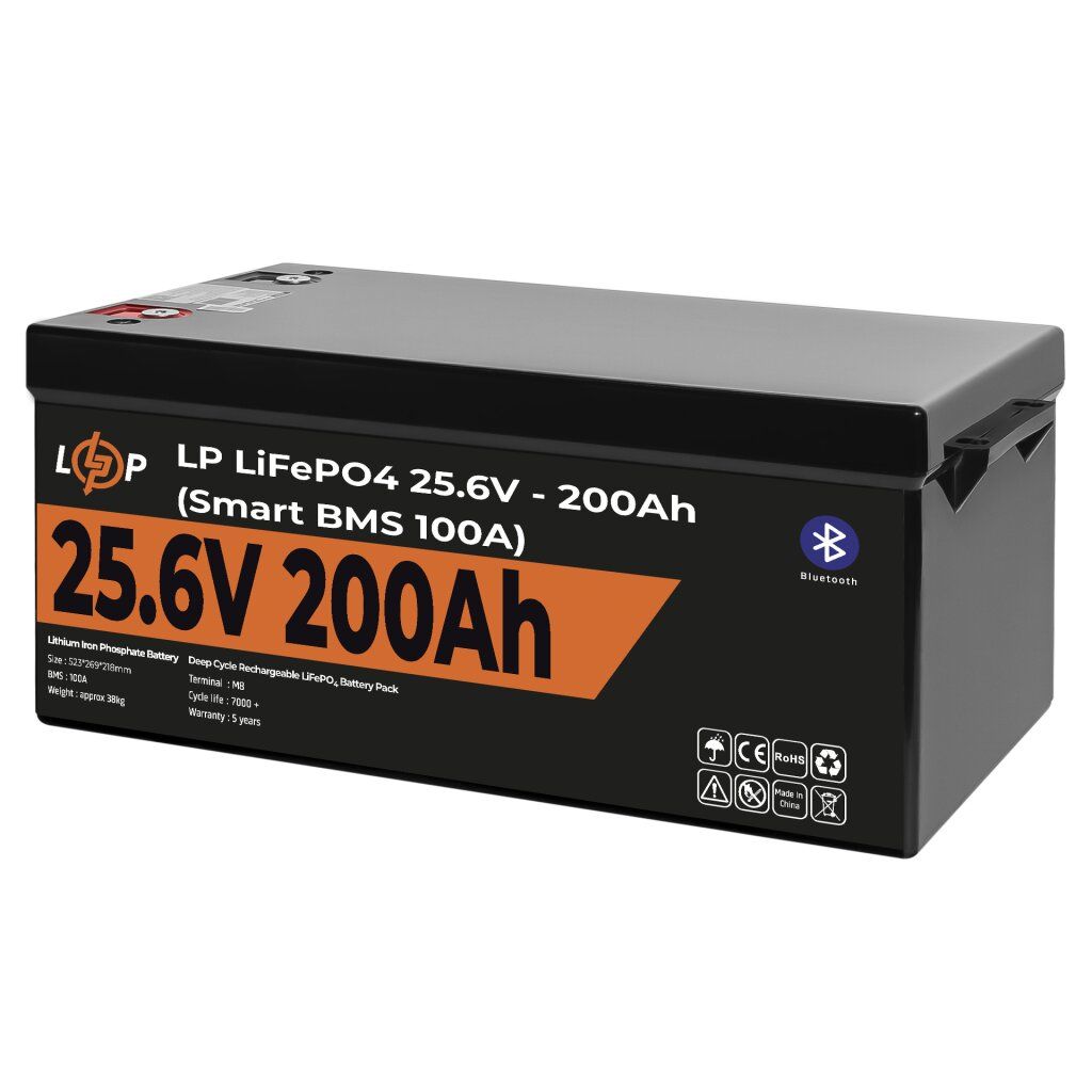 Акумулятор LP LiFePO4 24V (25,6V) - 200 Ah (5120Wh) (Smart BMS 100А) з BT пластик