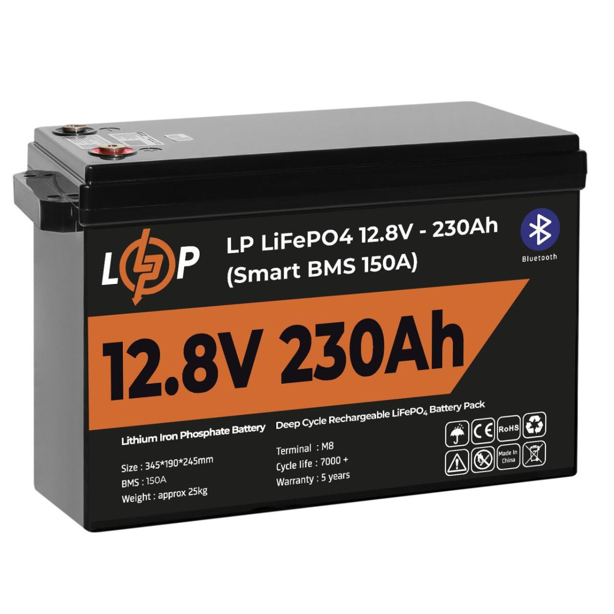 Акумулятор LP LiFePO4 12V (12,8V) - 230 Ah (2944Wh) (Smart BMS 150А) з BT пластик