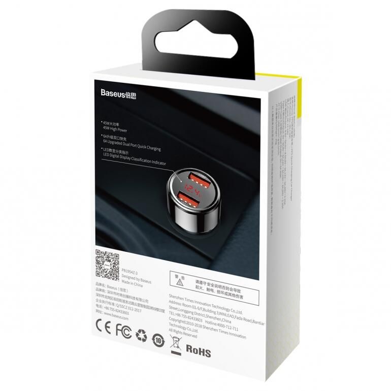 Автомобільний зарядний пристрій Baseus Magic Series Dual-USB QC 3.0 45W Black (CCMLC20A-01)
