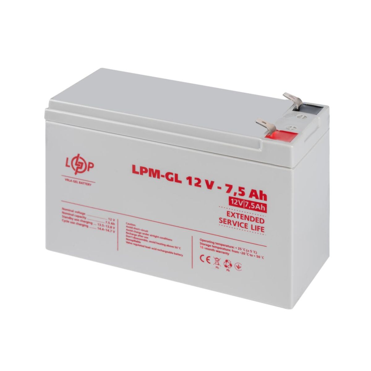 Акумулятор гелевий LPM-GL 12V - 7.5 Ah