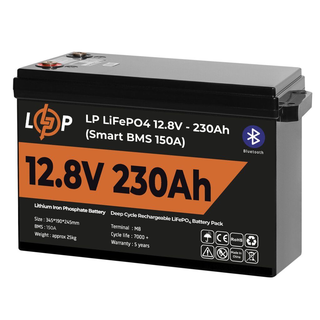 Акумулятор LP LiFePO4 12V (12,8V) - 230 Ah (2944Wh) (Smart BMS 150А) з BT пластик