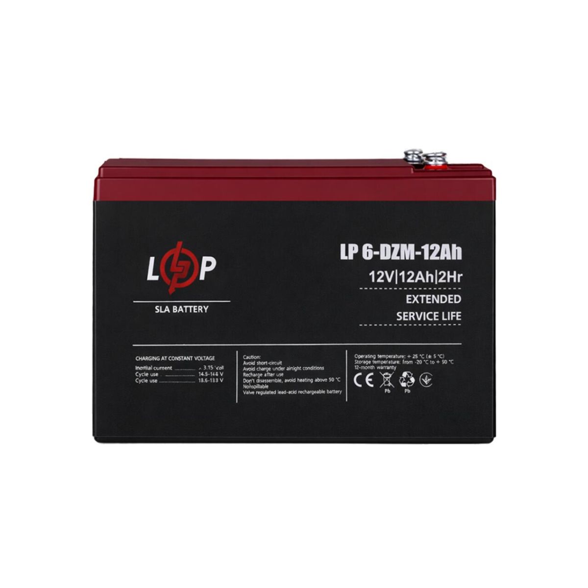 Тяговий свинцево-кислотний AGM акумулятор LP 6-DZM-12 Ah - под Болт М5