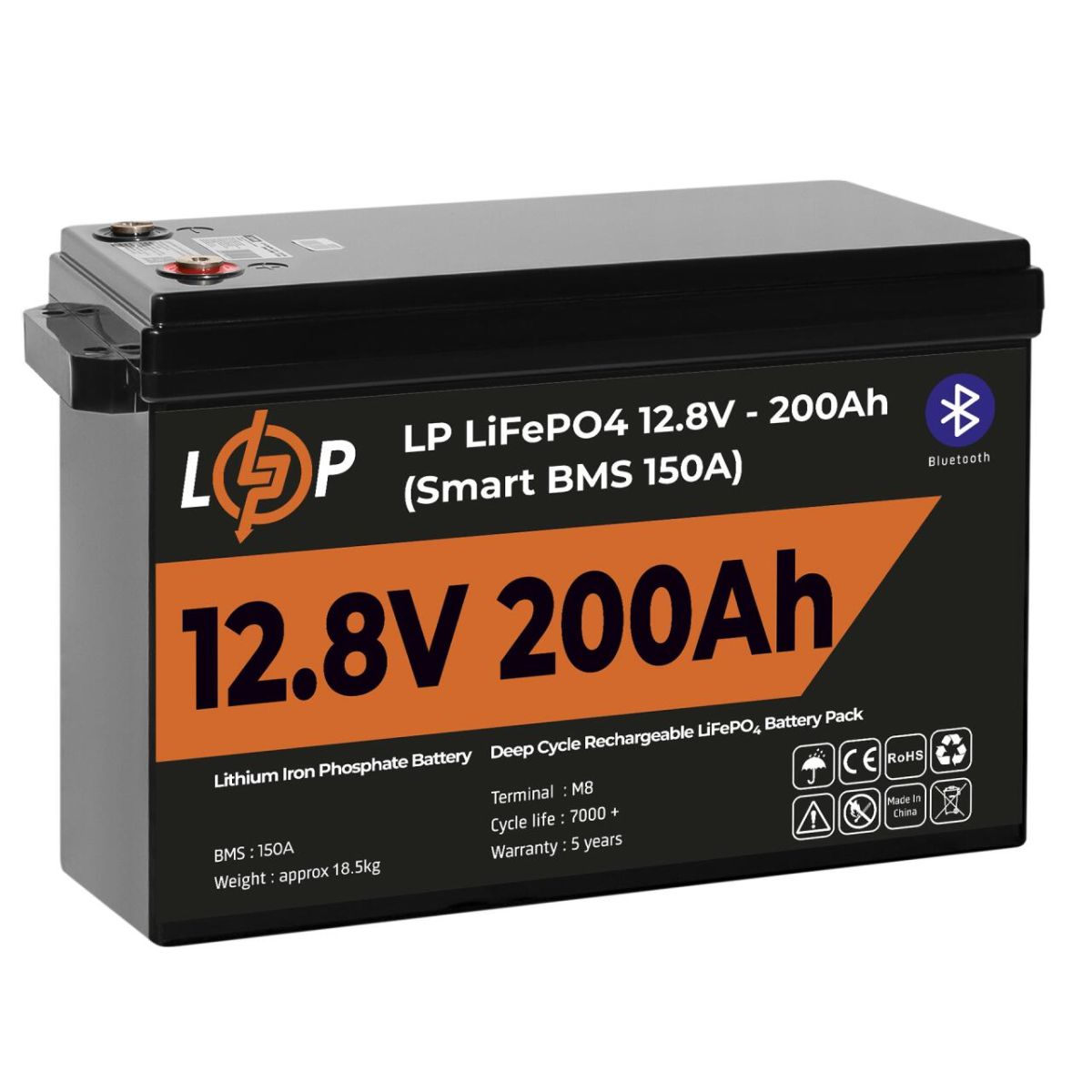 Акумулятор LP LiFePO4 12V (12,8V) - 200 Ah (2560Wh) (Smart BMS 150А) з BT пластик