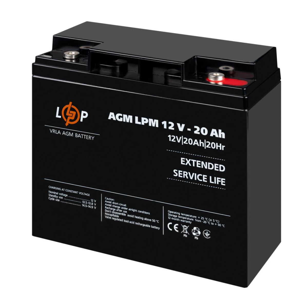 Акумулятор AGM LPM 12V-20 Ah під болт М5
