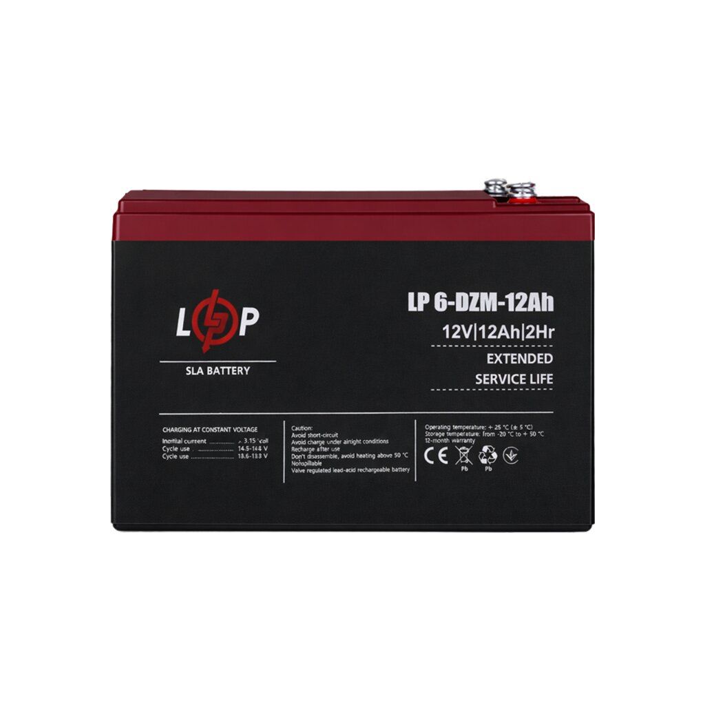 Тяговий свинцево-кислотний AGM акумулятор LP 6-DZM-12 Ah - под Болт М5