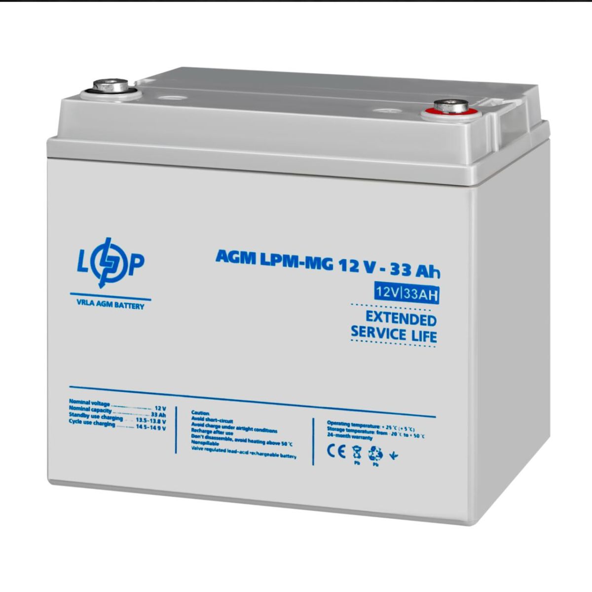 Акумулятор мультигелевий LPM-MG 12V - 33 Ah + праворуч