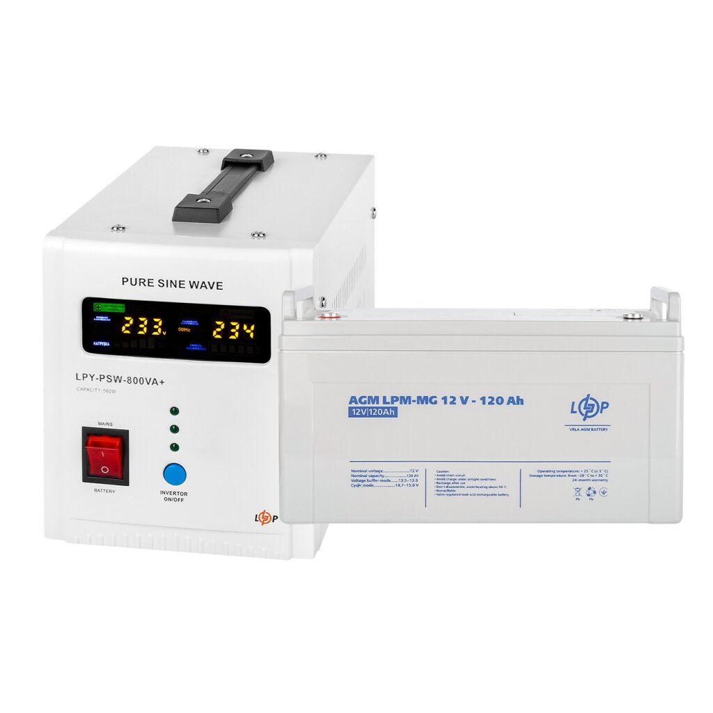 Комплект резервного живлення LogicPower ДБЖ + мультигелева батарея (UPS 800 + АКБ MG 1440W)