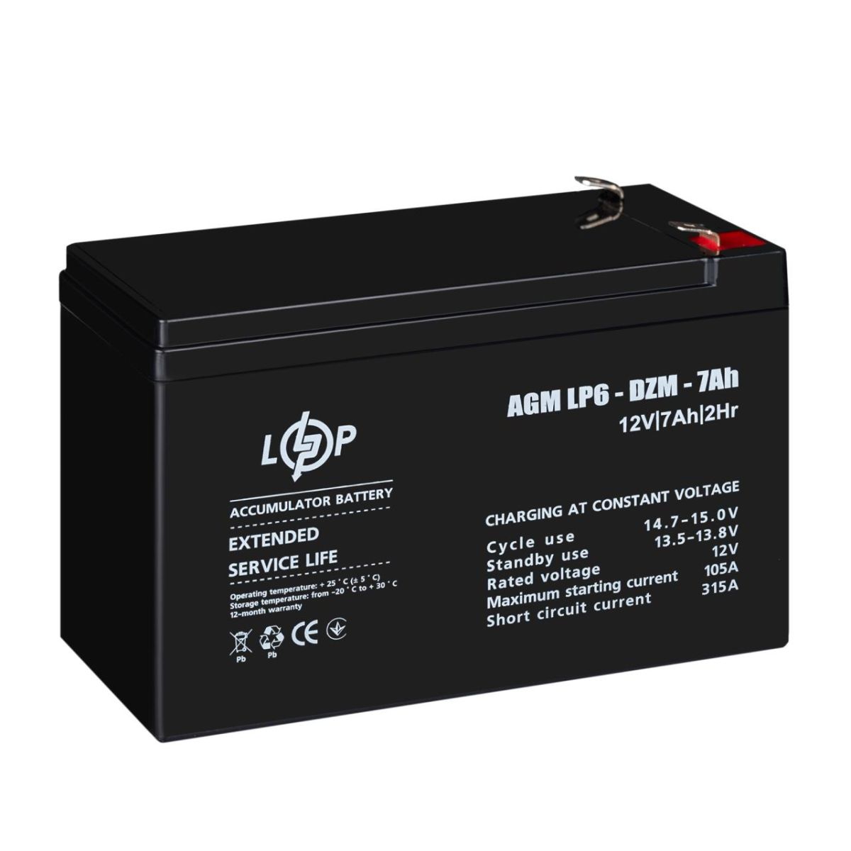 Тяговий свинцево-кислотний AGM акумулятор LP 6-DZM-7 Ah