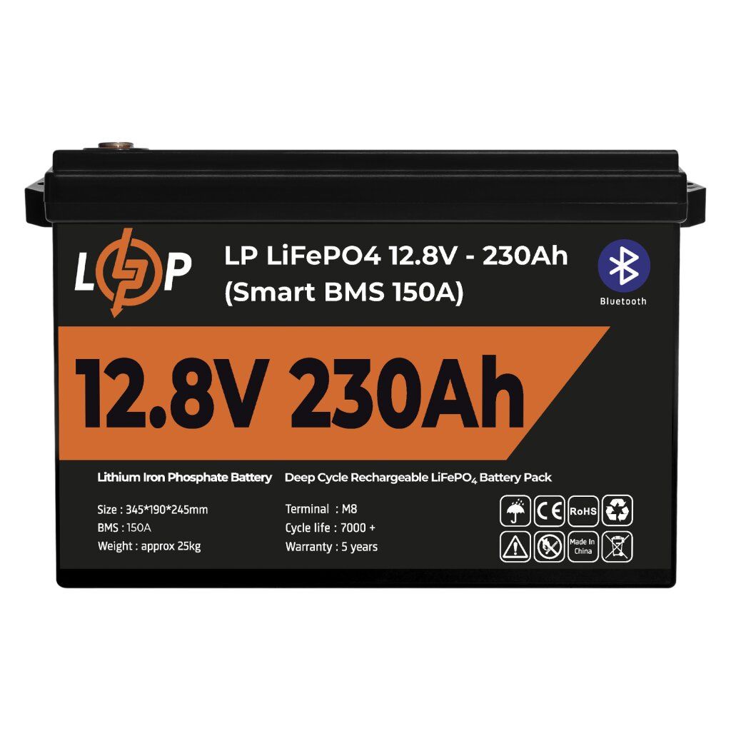 Акумулятор LP LiFePO4 12V (12,8V) - 230 Ah (2944Wh) (Smart BMS 150А) з BT пластик